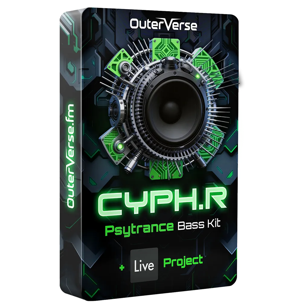 Outerverse Cypher free bass sample pack packaging artwork