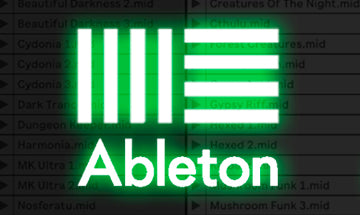 Glowing Ableton Live Logo with racks presets in the background